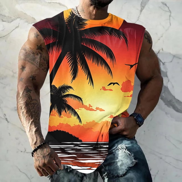 Boovnll Débardeurs Homme, Débardeur Sport Sans Manches à Col Rond Imprimé Mode Décontractée pour Homme, Débardeur Homme, Chemises Sans Manches pour Homme, Débardeurs
