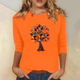 thumbnail image 2 of Dadaria T-Shirt pour Femme T-Shirt Orange Hauts T-Shirt à Manches 3/4 Col Ras du Cou T-Shirt Grande Taille Tee Chandail d'Été Blouses 2TG, 2 of 5