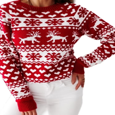 PENGXIANG Womens Christmas Ugly Sweater Snowflake Elk Long Sleeve Knitted Pullover Sweater
