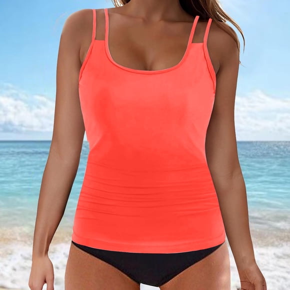 UPPADA UPPADAs 2 Piece Tankini Bathing Suits for Women Solid Crewneck High Waisted Modest Swimsuits with Shorts Comfy Beach Swimwear for Holiday Swimsuits for Older Women Watermelon Red,2xl