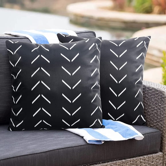 GHSDFBB Pack of 2 Outdoor Waterproof Throw Pillow Covers Decorative Boho Pillow Cover for Patio Garden 16x16 Inches Black