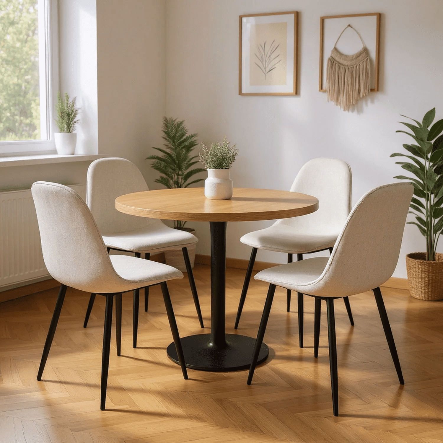 Homy Casa Lot de 4 Chaises de Salle à Manger, Chaises d'Appoint Modernes en Tissu Tweed Beige avec Pieds en Métal Robustes