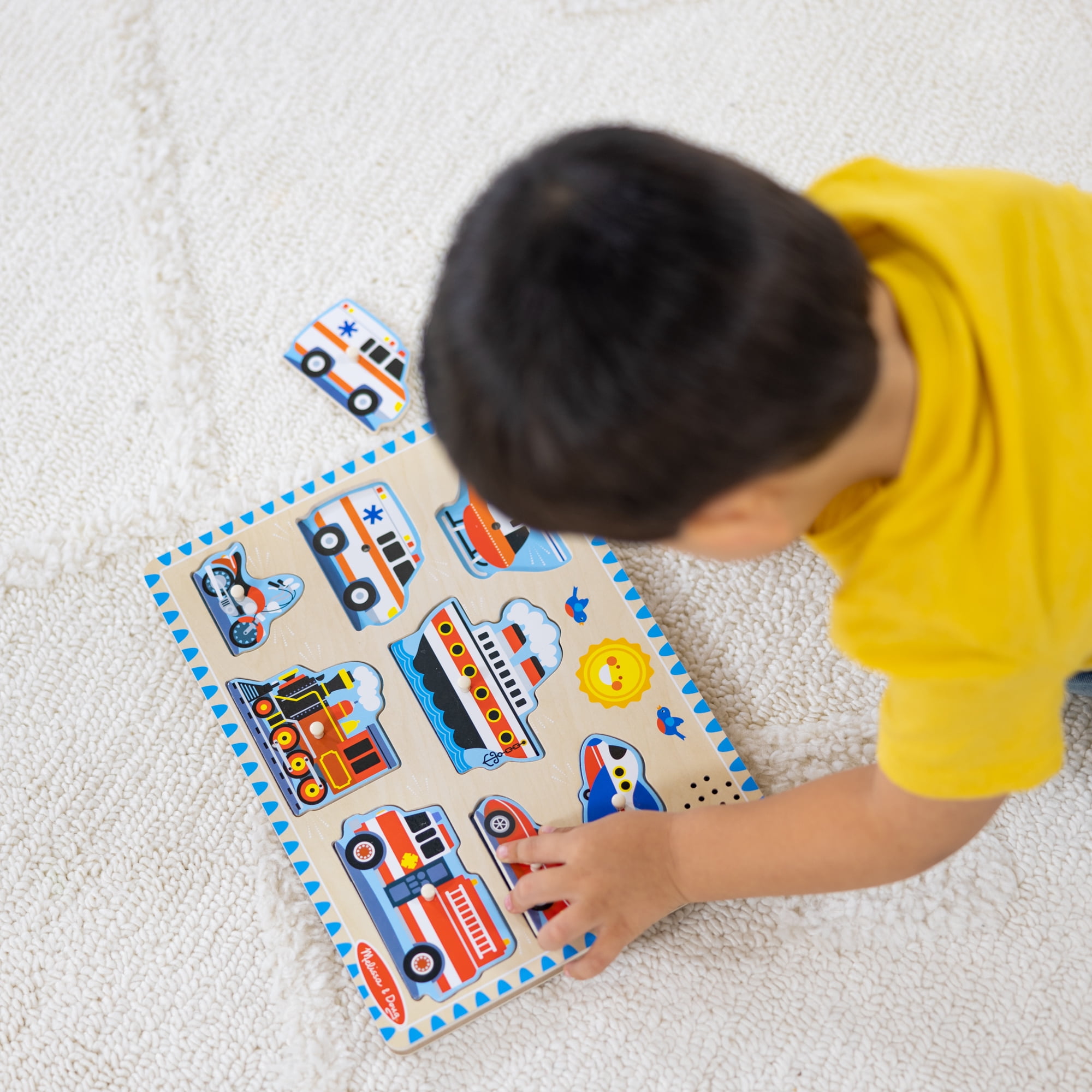 Melissa & Doug Véhicule Puzzle sonore - Puzzle en bois avec effets sonores activés par la lumière (8 pièces)