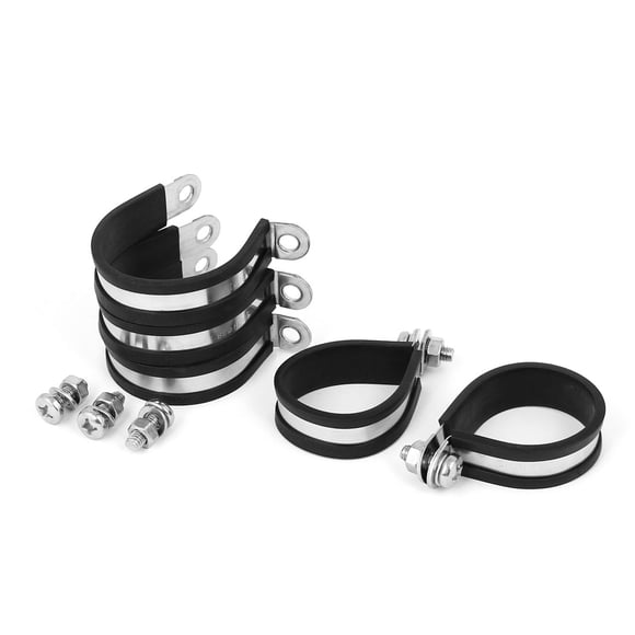 Unique Bargains 35mm 304 Stainless Steel EPDM Rubber Lined P Clips Hose Pipe Clamp 5pcs