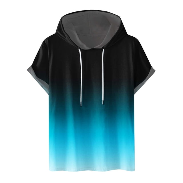 Besolor Mens Casual Hooded Tops Gradient Drawstring Short Sleeve Shirts Sports ness Pullover Summer Blouse