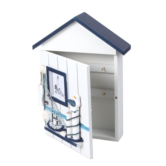 EeaseCA Boîte de Rangement Murale en Bois pour Clés de Maison Méditerranéenne (Oiseau Bleu Unique)