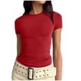 thumbnail image 2 of RKSTN Hauts pour Femmes Tendance Coupe Ajustée Manches Courtes Col Rond Hauts de Couleur Unie Basiques Chandail Décontracté T-shirt de Mode Polyvalent, 2 of 5