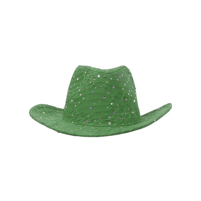 Glitter Sequin Trim Cowboy Hat - Green