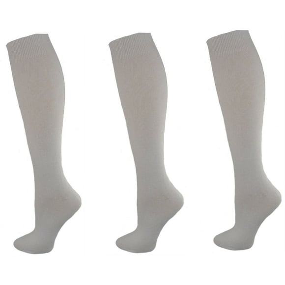 Sierra Socks Girls School Uniform Knee High 3 pair Pack Cotton Socks G7200 (S/Shoe Size 9-1, White)