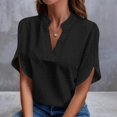 thumbnail image 2 of AherBiu Hauts pour Femmes Robe Décontractée Col en V Manches Courtes Été Couleur Unie Coupe Ample Blouse Confortable Hauts, 2 of 5