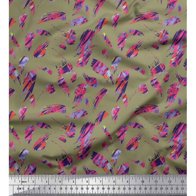 Soimoi Modal Satin Fabric Brush Stroke Abstract Print Fabric by Yard 42 Inch Wide