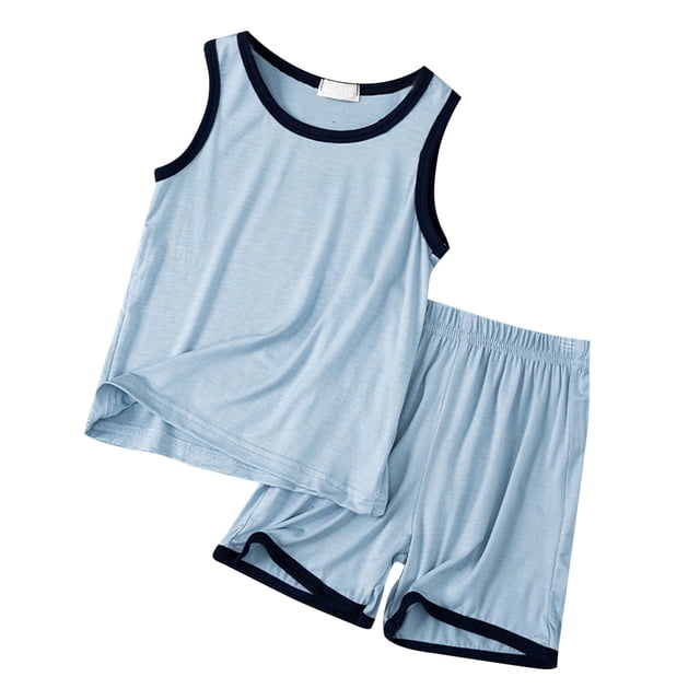 MIASHUI Boys Tank Shorts Set Two Piece Summer Sleeveless Outfits Pajamas,Blue,3-4 Years