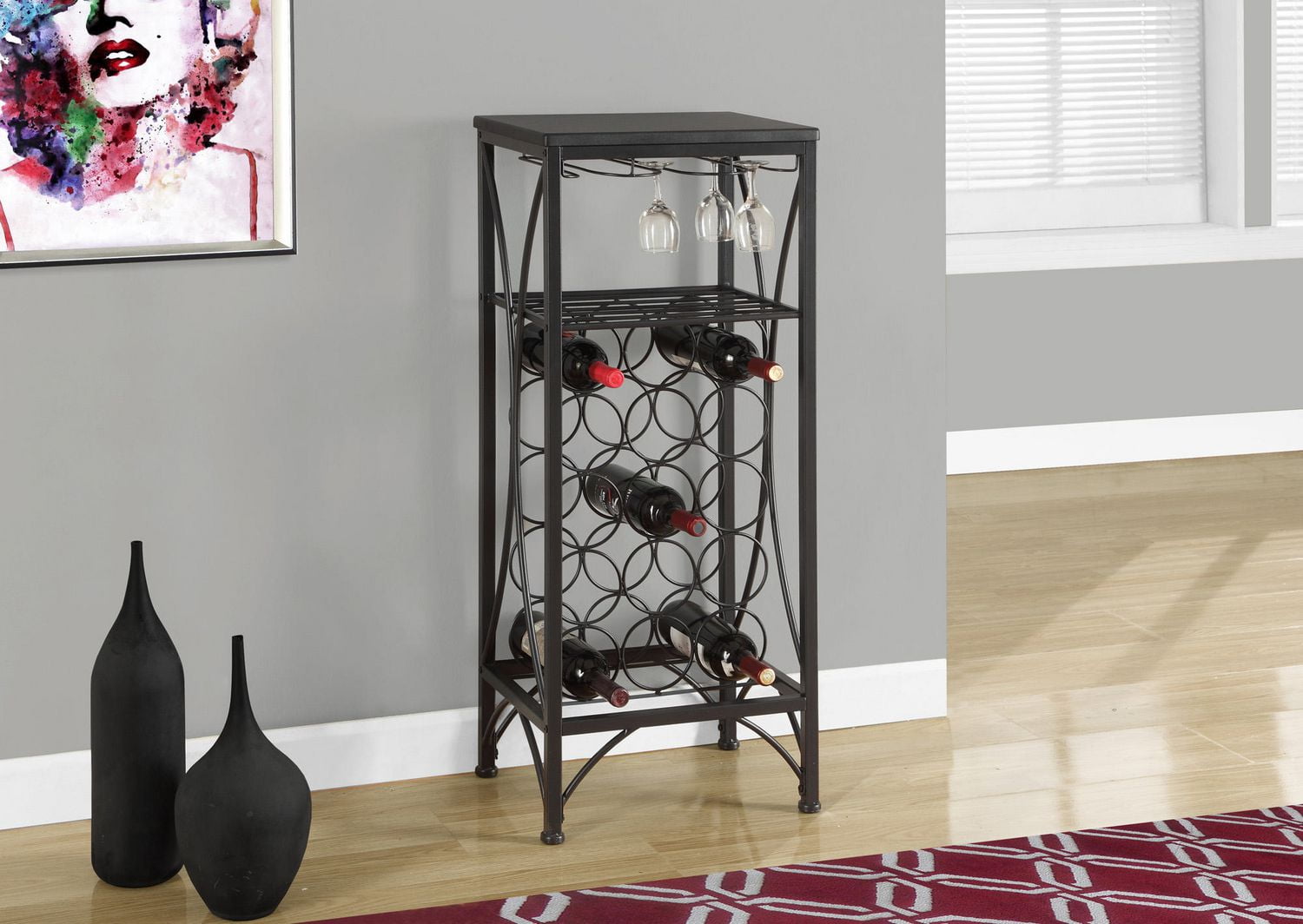 Monarch Specialties Home Bar, Wine Rack, Metal, Black, Black, Transitional