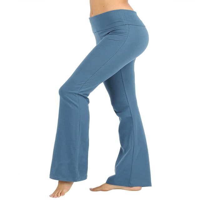 CHUANK Womens & Plus Stretch Cotton Fold-Over High Waist Bootcut Workout Flared Yoga Pants