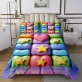 thumbnail image 1 of Erosebridal 3D Stars Coverlet Set Twin, Cute Rainbow Buffalo Bedding Set, Princess Room Decor 2pcs, 1 of 5