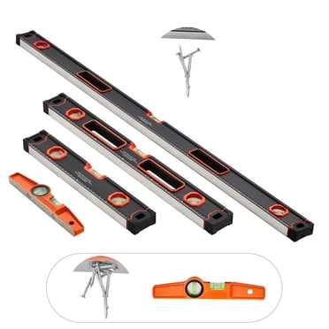KFFKFF 4-Piece Torpedo Level, 48/24/16/10 Inch Box Levels Set, Fluorescent Light Up Bubble Vials Ruler for 45/90/180 Degree, Aluminum Alloy Magnetic Leveler Tool