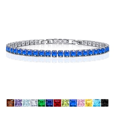 JeenMata 5.5 TCW Princess Cut September - Blue Sapphire - Birthstone Tennis Bracelet for Women Eternity Design - White Gold Plating, Birthday, Anniversary, Valentine's Day Gift