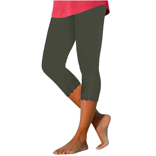 Pantalon Capri pour Femme Pantalon Jambe Grand Coupe Jambe Taille Régulière Polyester Pantalon d'Été Pantalons Capri pour Dames Style C-335 Vert P