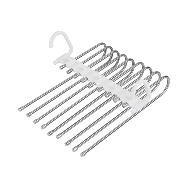 Silver 9 Bar Foldable Pants Hanger Adjustable Stainless Steel Clothes organizer for Closet Space Saving Storage Rack 13.07X9.45X6.22 Inches Stainless Steel Silver