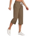 thumbnail image 1 of Jsaierl Women's Cotton Linen Elastic Drawstring Waist Capris, Solid, 1 of 6
