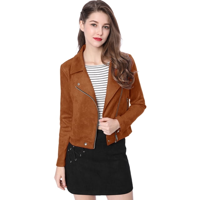 INSPIRE CHIC Veste de Moto Biker Zippée à Manches Longues en Faux Suède pour Juniors