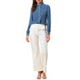 thumbnail image 2 of INSPIRE CHIC Women's Office Button Down Ruffle Stand Collar Long Sleeve Work Shirts, 2 of 6
