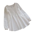 thumbnail image 2 of T-shirts pour Femmes Été Mode Décontractée Ample Lin Uni Manches Longues Col Rond Hauts Blouse Chemises pour Femmes en Liquidation, 2 of 5