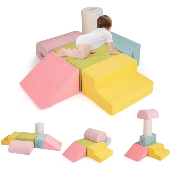 OLAKIDS Jouets d'Escalade pour Tout-Petits, Ensemble d'Activité de 6 Pcs pour Enfants avec Blocs de Mousse Souple pour Grimper et Ramper, Structure de Jeu en Tissu Chenille, Gym de Jeu Intérieur en Mousse pour Bébé Qui Rampe et Glisse