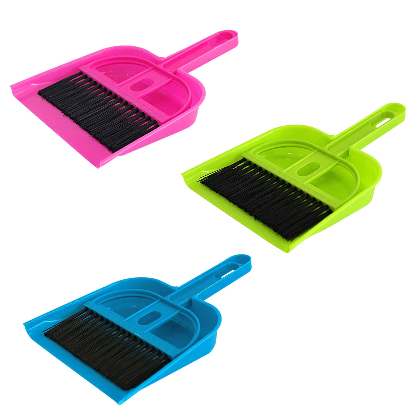 XIPYYKM 3 Pack Mini Hand Broom and Dustpan Set Small Dust Pans with Brush Set Cleaning Tool for Desk, Car and Animal Waste (Blue+Green+Hot Pink)