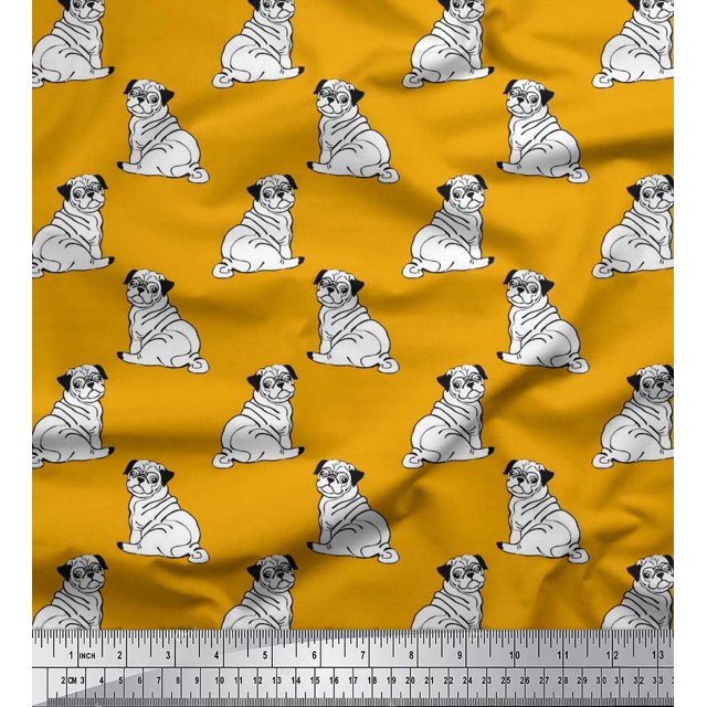 Soimoi Moss Georgette Fabric Pug Dog Print Sewing Fabric Yard 42 Inch Wide