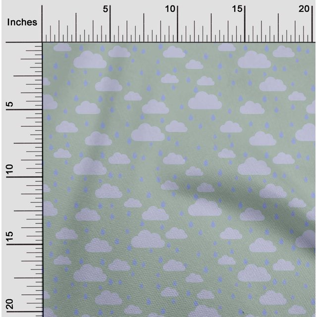 oneOone Cotton Poplin Fabric Raindrop & Clouds Nature Printed Craft Fabric BTY 56 Inch Wide