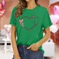 thumbnail image 1 of T-shirts pour Femmes Coupe Ample Col Rond Manches Courtes Mode T-Shirt à Imprimé Cœur T-Shirt Ample Léger Confortable Doux Blouses Chandail Ensembles Vert G, 1 of 4