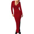 thumbnail image 2 of Gspmoly Robes Grande Taille pour Femmes aux Formes, Robe Polyvalente pour Femmes à Col Rabattu, Couleur Unie, Mode, Ajustée, Découpes, Robes de Cocktail jusqu'à 70 % de Rabais, 2 of 8