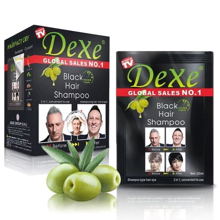 10 PcS Dexe Black Hair Shampoo Instant Hair Dye for Men Women Black color - Simple to Use - Hair Dye Permanent - Last 30 days - Natural Ingredients, Black Hair Dye Shampoo great choice for W
