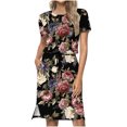 thumbnail image 2 of Fshaion Robe d'Été pour Femmes 2024 Grande Taille Décontractée Col Rond Bretelles Manches Courtes Imprimé Floral Robe Ample avec Poche Liquidation à Moins de 10!, 2 of 7