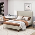 thumbnail image 2 of Noble House Queen Upholstered Platform Bed,High Headboard Linen Cloth,12-Slat Support,Beige, 2 of 10