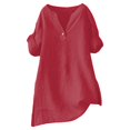 thumbnail image 3 of Baberdicy Chemises à Col Surdimensionné - Hauts Amples Unis pour Femmes (Lin Respirant, de Bureau à Week-End) Rouge Melon D\'eau TTG, 3 of 8