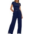 thumbnail image 1 of Birdeem Blouses pour Femmes 2 Pcs Mode Femme Col Rond Uni Manches Courtes Blouse + Pantalons Longs Taille Élastique Ensembles, 1 of 12
