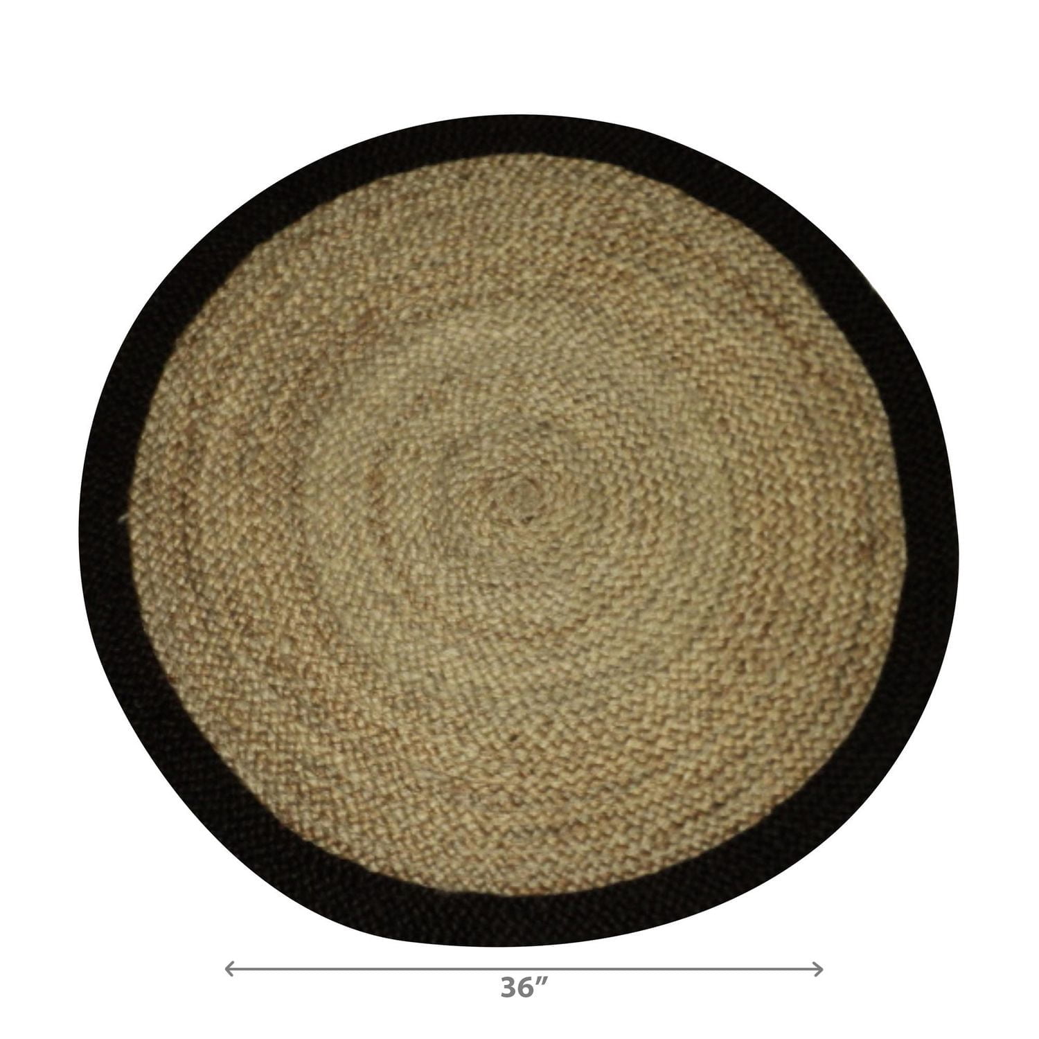 IH Casa Decor Rond Mat De Jute Tressé Avec Bordure De Coton Noir 36"