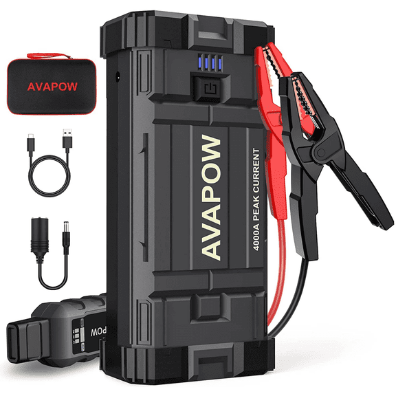 AVAPOW Démarreur de Secours pour Voiture, Courant de Pointe 4000A Batterie 27800mAh (pour Tous les Moteurs à Essence Ou Diesel jusqu'à 10L), Bloc d'Appoint de Batterie, Boîte de Démarrage Auto 12V avec Lumière LED, Charge Rapide USB 3.0