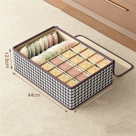 Underwear Panty Organizer, TOUMENY Sturdy Linen Storage Bins for Closet, Collapsible Drawer Type Bra Socks Holder for Bedroom Shelf