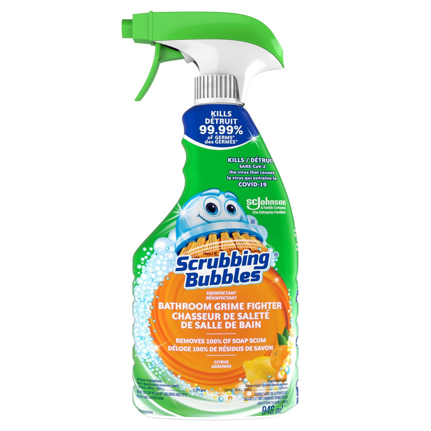 Scrubbing Bubbles® Bathroom Cleaner and Disinfectant Spray, Kills Germs on Tubs, Shower Walls and More, Citrus Scent, 946mL