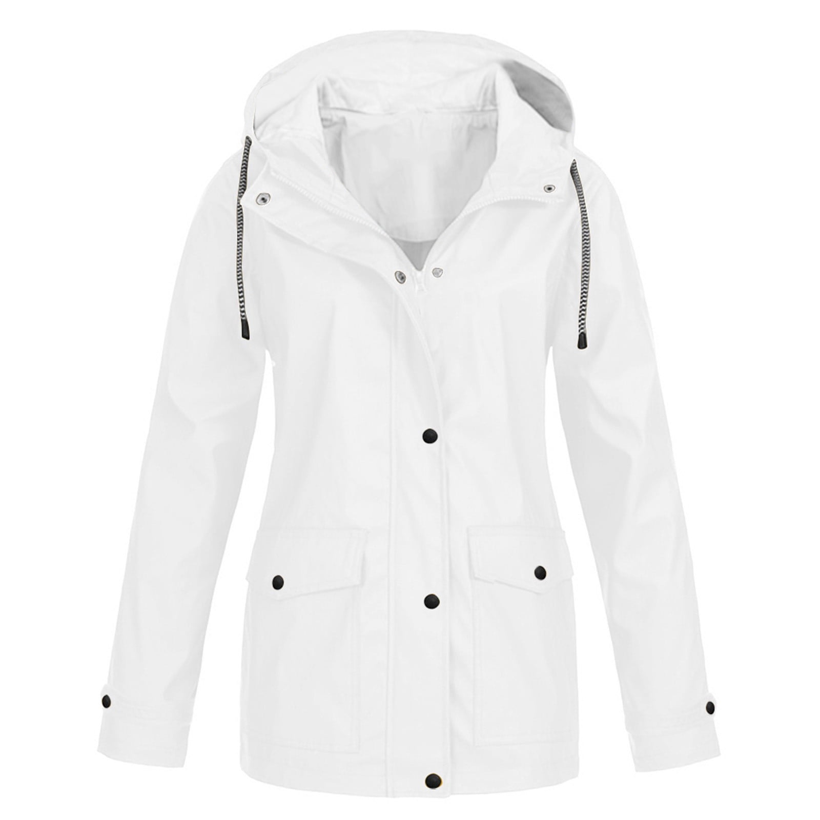 CEHVOM Women Solid Rain Jacket Outdoor Plus Size Waterproof Hooded Raincoat Windproof Clearance
