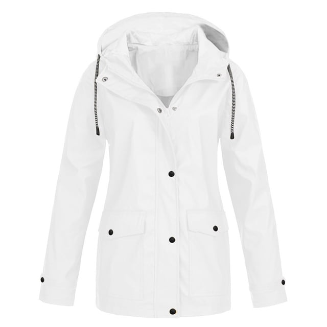 CEHVOM Women Solid Rain Jacket Outdoor Plus Size Waterproof Hooded Raincoat Windproof Clearance