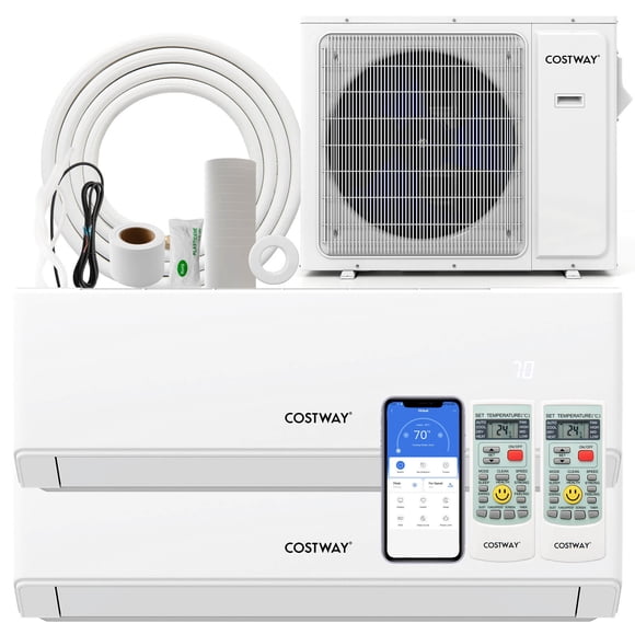 Costway 18k BTU 2 Zone 12k + 12k BTU Mini Split Air Conditioner 22 SEER2 208-230V Wifi Enabled