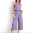 thumbnail image 4 of RKSTN Two Piece Set for Woman Round Neck Solid Color Sleeveless Blouse and Loose Pockets Pants Summer Outfits, 4 of 7