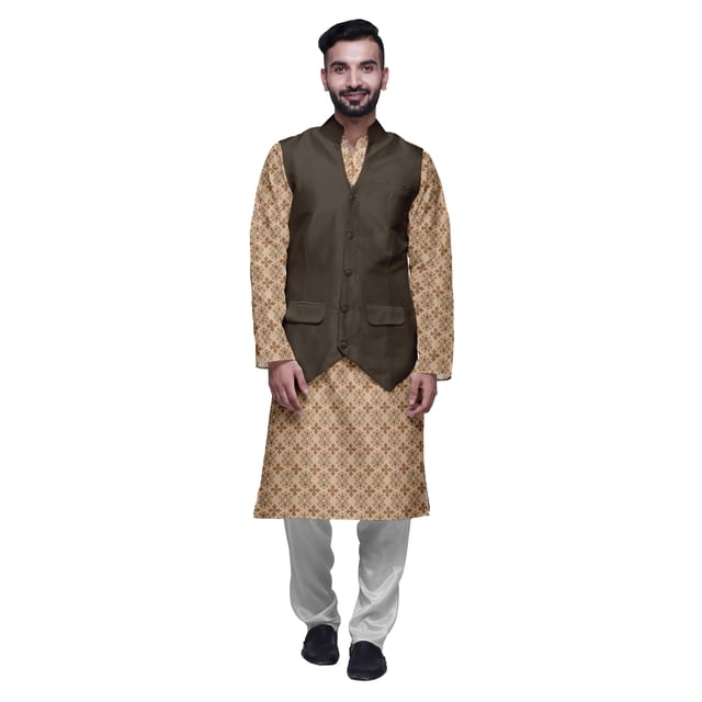 Atasi Ensemble Kurta Pyjama Imprimé Veste Col Mandarin Chemise Ethnique Traditionnelle