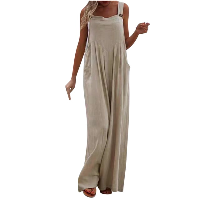 Yuyuzo Womens Jumpsuits Wide Leg Overalls Boho Comfy Baggy Loose Casual Solid Color Rompers with Pocket