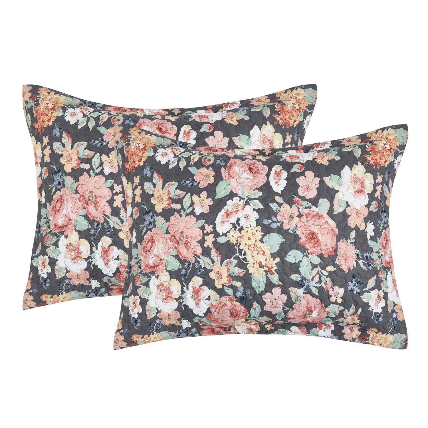 Mainstays Ensemble courtepointe et drap-housse légers tout-en-un - 7pièces, Grand Lit, Floral Gris