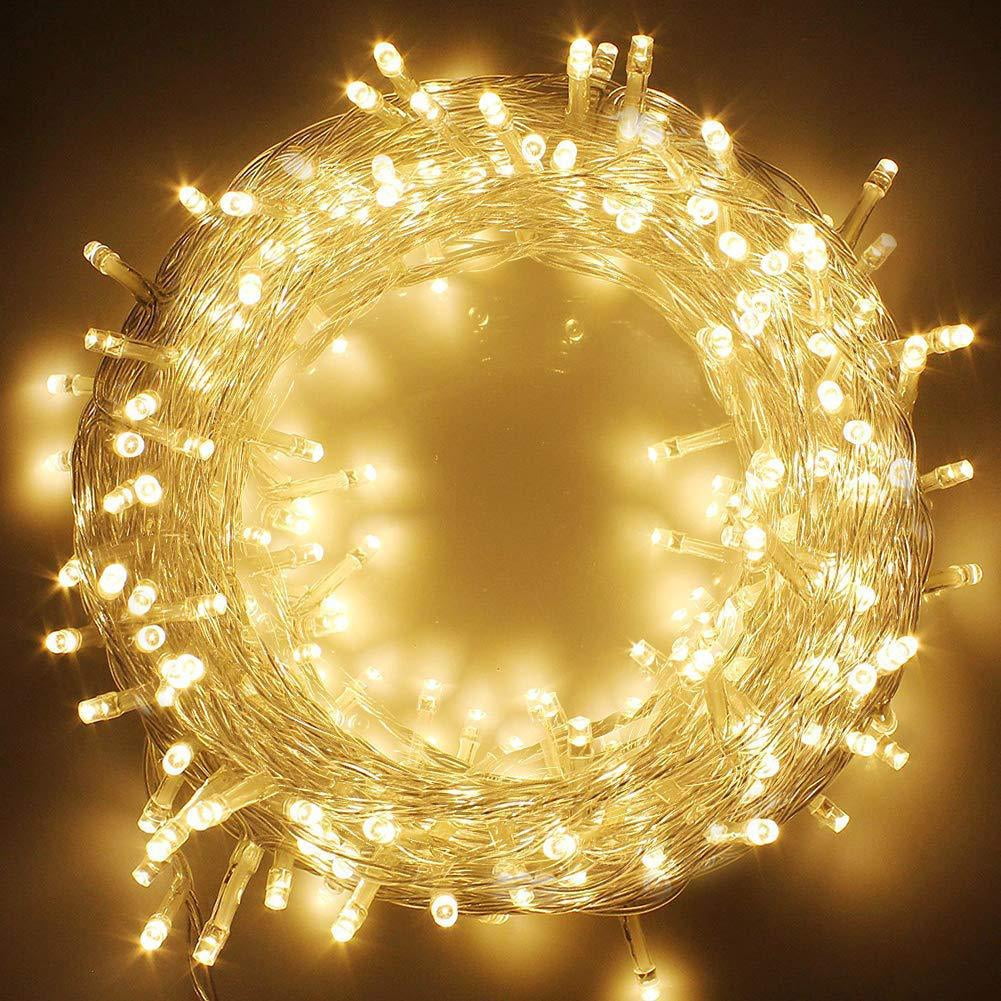 Waterproof Indoor and Outdoor Warm White LED String Lights with 80 LEDs on Clear Wire, Plug-in Twinkle Fairy String Lights for Bedroom, Wedding, Party Tree Decoration